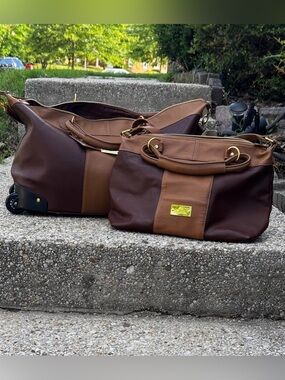 JM New York Two-Tone Brown & Wine Leather Tote
